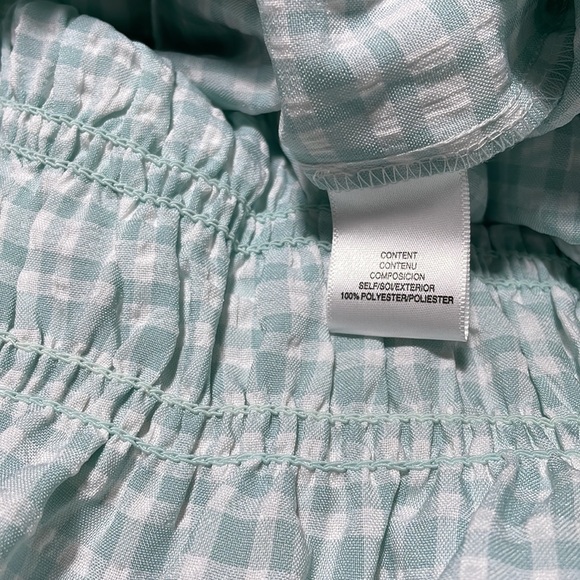 LEYDEN chambray smock elastic high waist balloon offshoulder gingham dress green - Picture 10 of 12